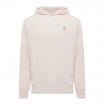Sudadera unisex con capucha de algodón reciclado 280 g/m2 Iqoniq color rosa claro vista con logo