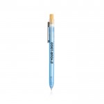 Bolígrafo de plástico de océanos con pulsador de bambú tinta azul vista de impresión