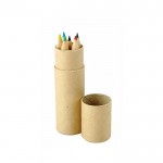 Estuche de cartón redondo con 6 lápices de colores de madera vista principal