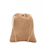Bolsa pequeña de yute en color natural con dos cuerdas de lazos vista principal