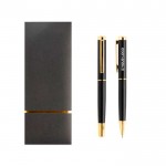 Set de bolígrafo y roller de metal con aire elegante tinta azul vista principal