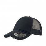 Gorra de algodón con la visera desgastada y cuepro en malla color negro vista de impresión