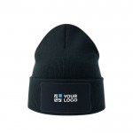 Gorro de poliéster reciclado de doble capa y parche personalizado vista de impresión