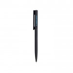 Bolígrafo elegante y fino de latón y acero inoxidable tinta azul vista de impresión