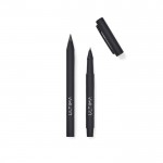 Set de bolígrafos de aluminio reciclado con revestimento de goma color negro vista con logo
