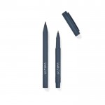 Set de bolígrafos de aluminio reciclado con revestimento de goma color azul marino vista con logo