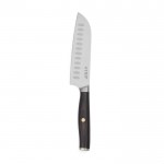 Cuchillo santoku de acero inoxidable reciclado y madera hoja 14cm color plateado vista con logo