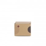 Prensa para hamburguesas de acero inoxidable y asa de madera color marrón vista con caja