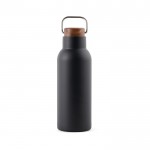 Botella de acero inoxidable reciclado con tapa de madera y asa 580ml color negro