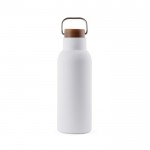 Botella de acero inoxidable reciclado con tapa de madera y asa 580ml color blanco