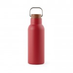 Botella de acero inoxidable reciclado con tapa de madera y asa 580ml color rojo