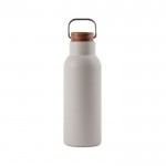Botella de acero inoxidable reciclado con tapa de madera y asa 580ml color gris