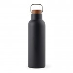 Botella de acero inoxidable reciclado con tapa de madera y asa 800ml color negro