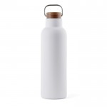 Botella de acero inoxidable reciclado con tapa de madera y asa 800ml color blanco