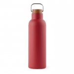 Botella de acero inoxidable reciclado con tapa de madera y asa 800ml color rojo