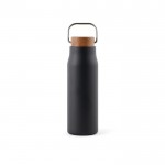 Botella de acero inoxidable reciclado con tapa de madera y asa 300ml color negro