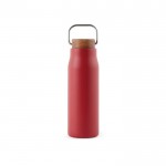 Botella de acero inoxidable reciclado con tapa de madera y asa 300ml color rojo