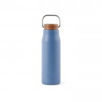 Botella de acero inoxidable reciclado con tapa de madera y asa 300ml color azul