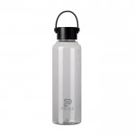 Botella RPET de diseño minimalista con tapa de acero y asa 550ml color transparente vista con logo