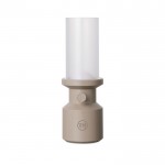 Lámpara de mesa portátil reciclada con batería recargable y regulador color beige vista con logo