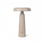 Lámpara de mesa reciclada con luz cálida y blanca regulable por tacto color marfil vista con logo