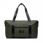 Bolsa de fin de semana repelente al agua con medida de viaje color verde vista con logo