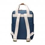Mochila de viaje ecológica con compartimento lateral para botella color azul tercera vista
