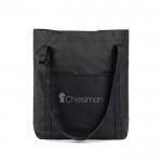 Bolsa tote ecológica con diseño elegante minimalista y asa color negro vista con logo