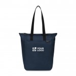 Bolsa con cremallera en rPET reciclado con bolsillo frontal y cierre color azul marino vista de impresión