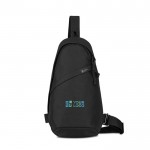 Bolsa bandolera sostenible en rPET reciclado con correas ajustables color negro vista de impresión