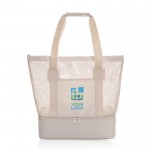 Elegante bolsa nevera 2 en 1 de RPET con forro de PEVA de 20L color beige vista de impresión
