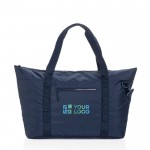 Bolsa térmica XL de RPET con dos asas y correa de hombro 30L color azul marino vista de impresión