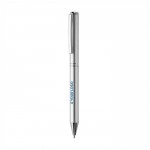 Bolígrafo elegante de aluminio reciclado con tinta azul Dokumental® color plateado vista de impresión