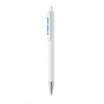 Bolígrafo moderno de aluminio reciclado con tinta azul Dokumental® color blanco vista de impresión
