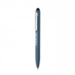 Bolígrafo de aluminio reciclado con lápiz óptico y tinta azul color azul real vista de impresión