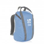 Mochila con diseño juvenil de RPET para PC con compartimentos 14” color azul cian vista de impresión