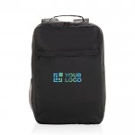 Mochila de RPET con bolsillo frontal para PC 15” Swiss Peak color negro vista de impresión