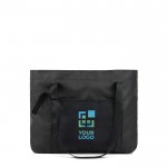 Bolsa max de poliéster reciclado con bolsillos internos y externos color negro vista de impresión