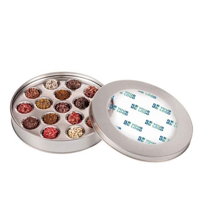 Caja de 16 trufas decoradas rellenas de varios sabores gourmet