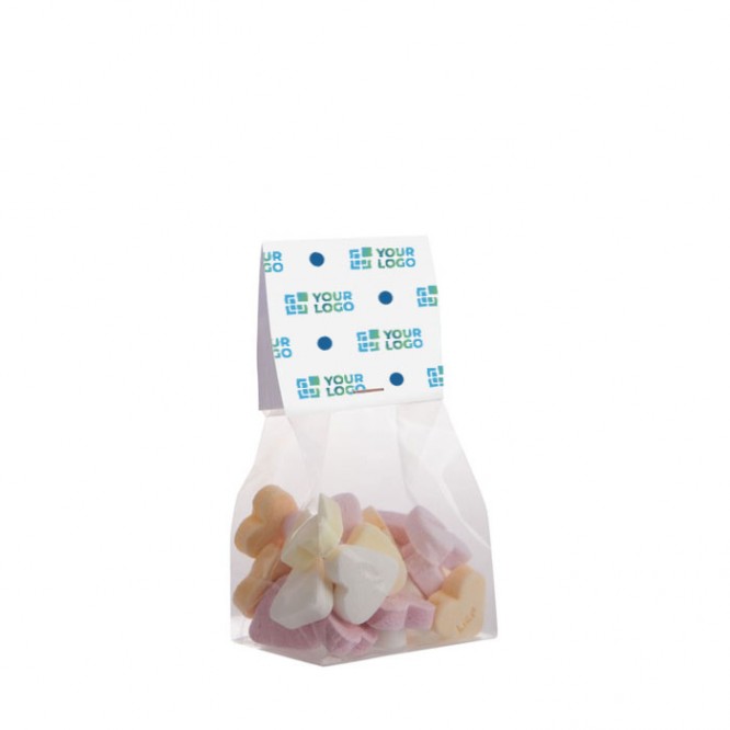 Bolsa de pastillas de corazones con cabecera personalizable 50g