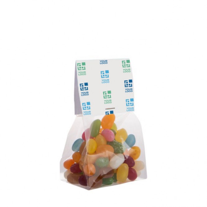 Bolsa de surtido de Jelly Beans con cabecera personalizable 100g color transparente vista principal