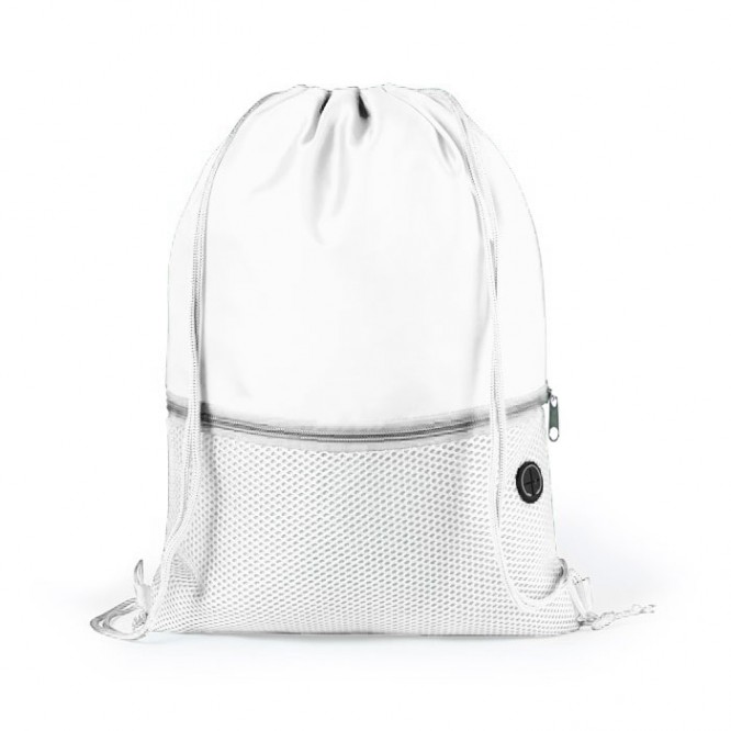 Mochila saco personalizada con bolsillo color blanco primera vista