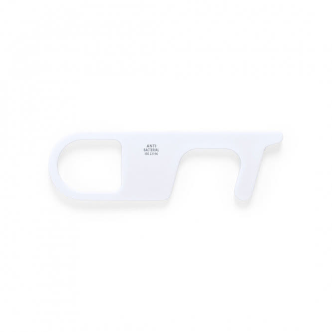 Llavero antibacteriano y anticontacto con logo color blanco