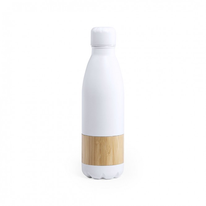 Botellas metálicas con franja de bambú color blanco