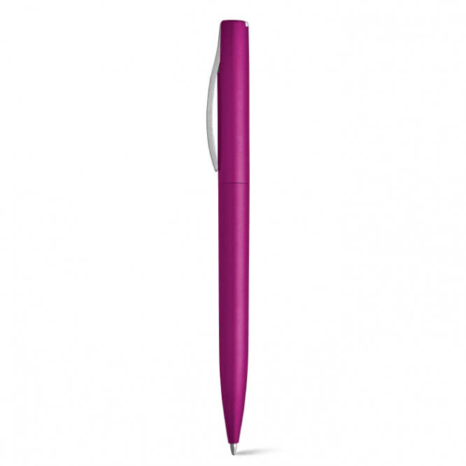 Bolígrafo de plástico con acabado metálico color fucsia