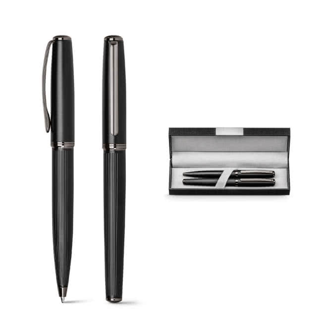 Kit de roller y bolígrafo elegantes color negro vista colores