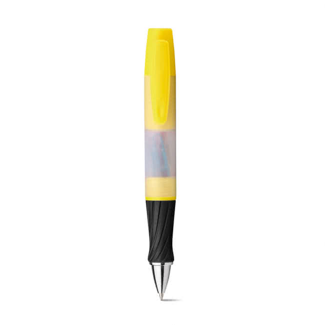 Bolígrafo con marcador y clips propaganda color amarillo