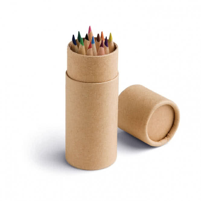 Cilindro de cartón con 12 lápices de colores  color marrón