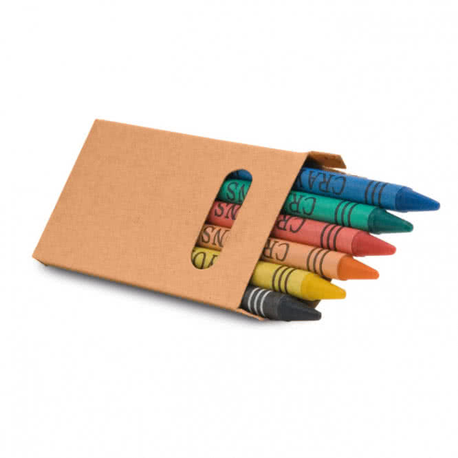 Caja con 6 lápices de cera personalizada color marrón