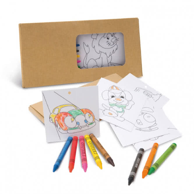 Caja con páginas con dibujos para colorear